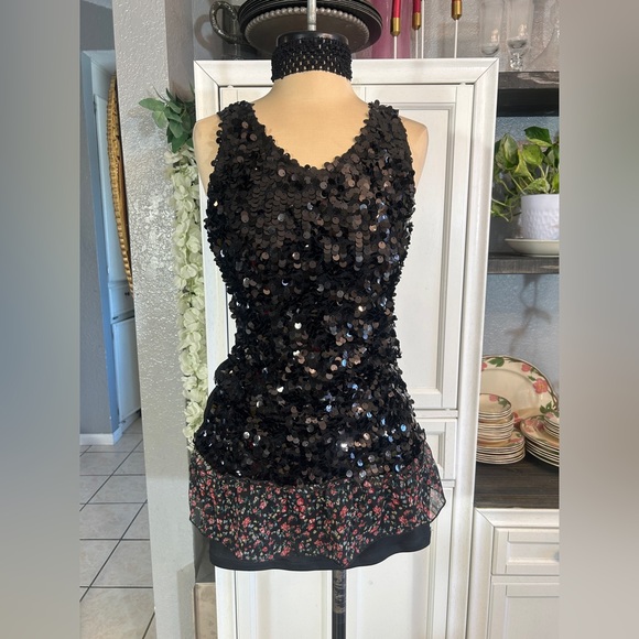 Forever 21 Tops - Vintage Early 2000s Full Sequence Mesh Tank Top Blouse Stretchy‎ MEDIUM